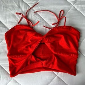 Urban outfitters twisted tank crop top with tie strap in red